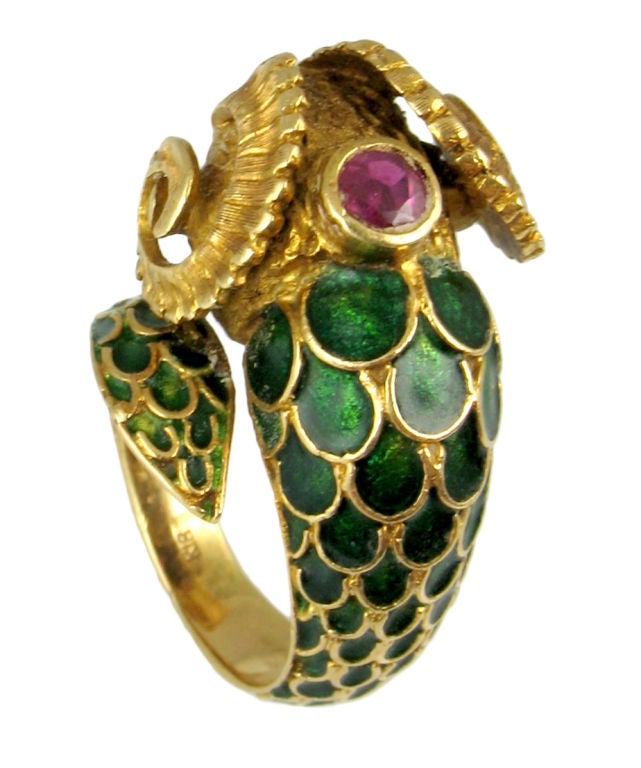 Enamel Ram's Head Ring