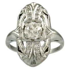 1920's Platinum Navette Ring, 0.57 Cape/VS2