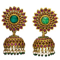 A Pair of  Vintage Ruby and Emerald Jhumka (Earrings)