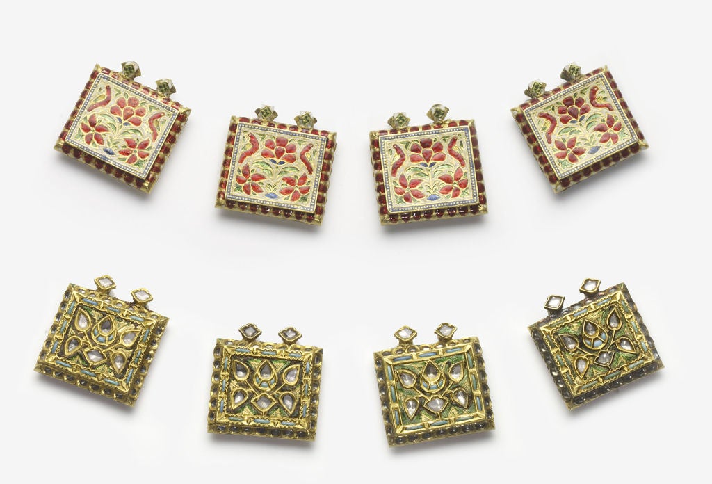Four  Antique Diamond and Enamelled Amulets