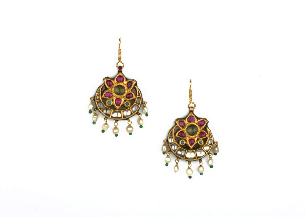 Antique ruby crescent earrings Jaipur 19th Century