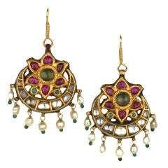Antique ruby crescent earrings Jaipur 19th Century