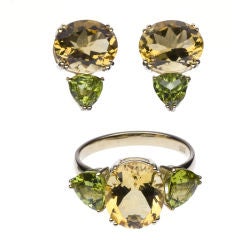 Citrine and peridot cocktail ring with matching earrings