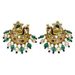 A Pair of  Mughal Indian  peacock earrings.Lucknow