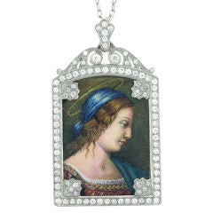 Antique Art Deco Enamel and Diamond Pendant