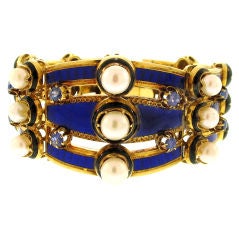 French Enamel, Blue Sapphire, and Pearl Bracelet
