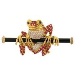 Ruby & Diamond Encrusted Frog on Onyx Branch