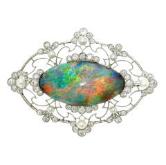 Antique Edwardian Black Opal with Diamond Platinum Pin/Pendant