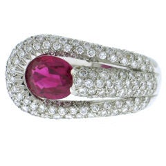 Vintage Asymmetrical Pavé Diamond and Ruby Ring