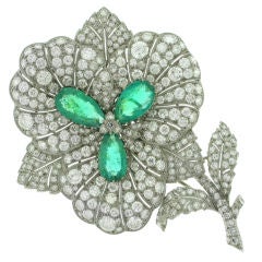Rare BUCCELLATI Emerald and Diamond Flower Pin
