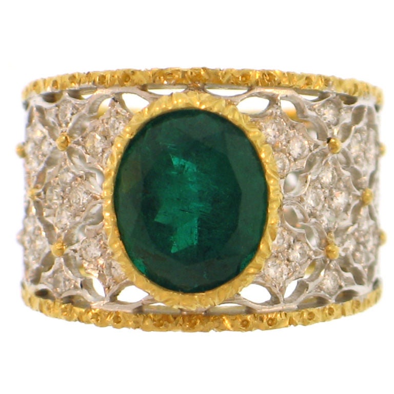 BUCCELLATI Emerald and Diamond Ring