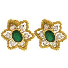 BUCCELLATI Emerald and Diamond Clip Earrings