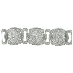 Very Wide Art Deco Platinum and Diamond Convertible Bracelet