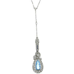 Elegant Art Deco Aquamarine and Platinum Diamond Necklace
