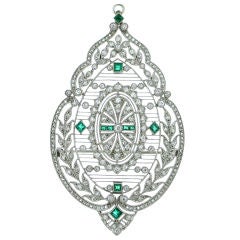 Ornate Edwardian Platinum Emerald and Diamond Pin/Pendant