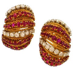 VAN CLEEF & ARPELS Bombe Ruby & Diamond Earrings, French