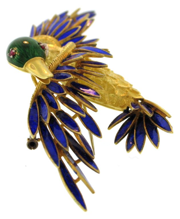 TIFFANY & CO. Vivid Blue & Green Enamel Duck Pin
