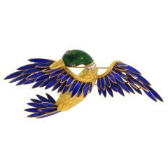 TIFFANY & CO. Vivid Blue & Green Enamel Duck Pin