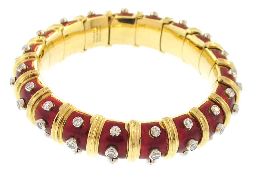 TIFFANY & CO. SCHLUMBERGER Red Enamel Diamond Bangle