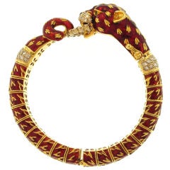 Crimson Red Enamel Cougar Diamond Bangle