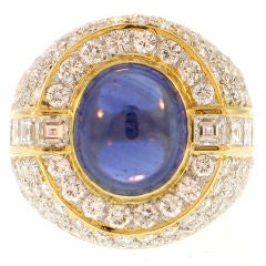 Bold Domed Pavé and Sapphire Cabochon Ring