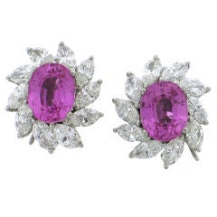 Hot Pink Sapphire and Diamond Earrings