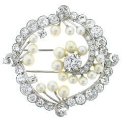 Platinum Edwardian Diamond and Pearl Pin