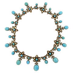 Stunning French Victorian Turquoise and Diamond Necklace