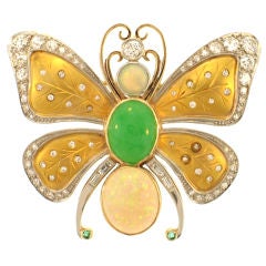 Vintage Opal, Jade and Diamond Bufferfly Pin