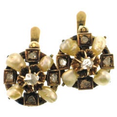 Antique Pearl and Diamond Gold Earrings Antique Pearl and Diamond Gold Earrings