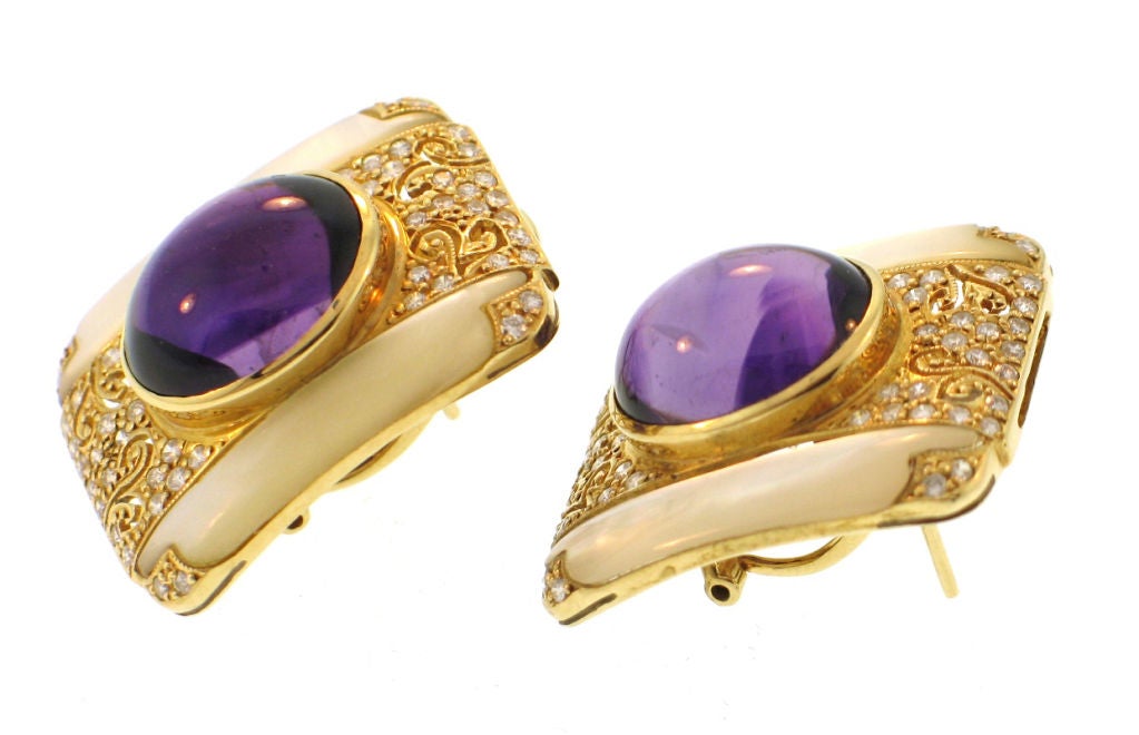 Pavé Mother-of-Pearl Framed Amethyst Earrings