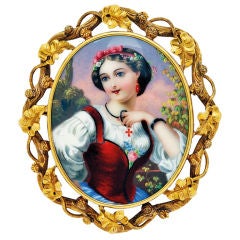 Mid Century French Hand Painted Brooch