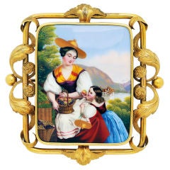 Antique Hand Painted Portrait of a Woman and Child