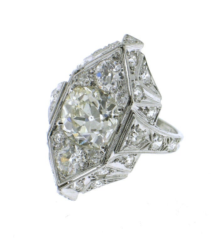 Art Deco near 5ct Diamond Platinum Ring In Good Condition In Atlanta, GA