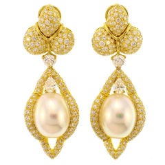 HENRY DUNAY Pavé South Sea Pearl & Diamond Drop Earrings