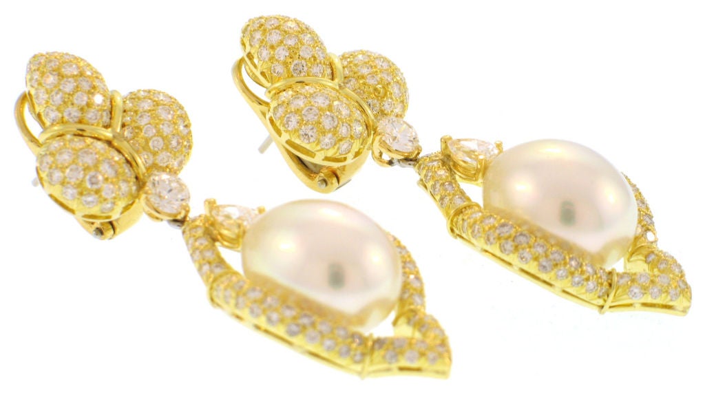 HENRY DUNAY Pavé South Sea Pearl & Diamond Drop Earrings