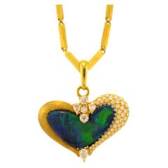 HENRY DUNAY Heart Shaped Black Opal & Diamond Necklace