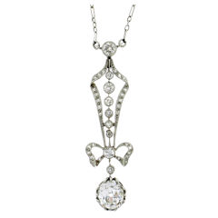 Edwardian Drop Diamond Bow Motif Necklace