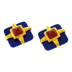 ALDO CIPULLO for CARTIER Lapis Carnelian Clip Earrings