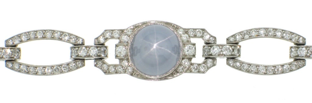 RAYMOND YARD Art Deco Star Sapphire & Diamond Bracelet