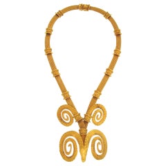 Greek Designer ZOLATAS Gold Ram's Head Necklace