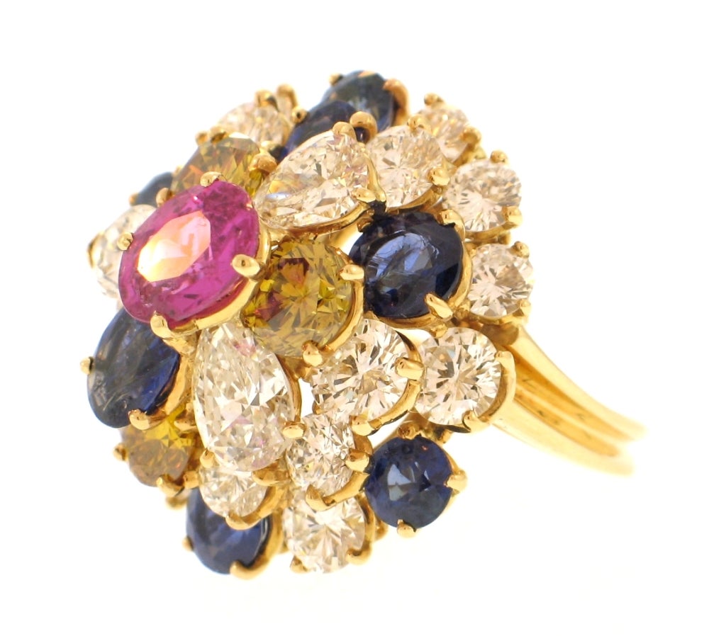 OSCAR HEYMAN & BROTHERS Multi-Colored Sapphire & Diamond Ring