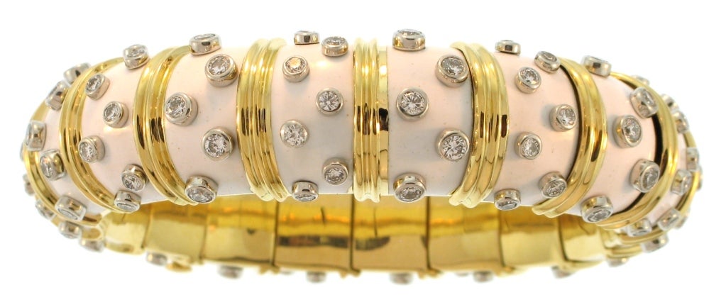 SCHLUMBERGER, White Enamel and Diamond Bracelet