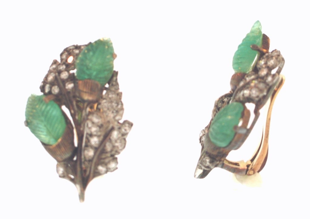 BUCCELLATI Emerald and Diamond Leaf Earclips