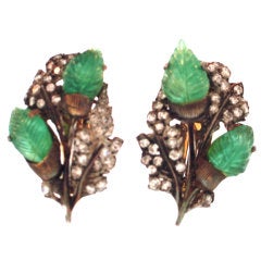 BUCCELLATI Emerald and Diamond Leaf Earclips