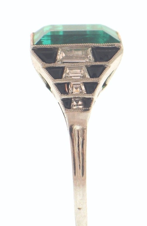 Women's Art Deco Emerald Diamond Onyx Ring