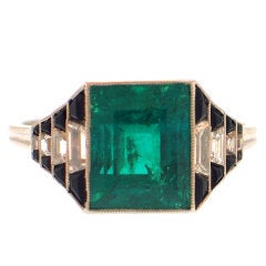 Antique Art Deco Emerald Diamond Onyx Ring