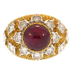 Vintage BUCCELLATI  Gold, Ruby and Diamond Ring