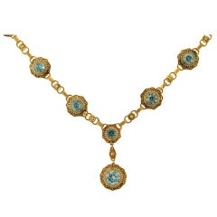 Victorian Natural Blue Zircon and Seed Pearl Necklace