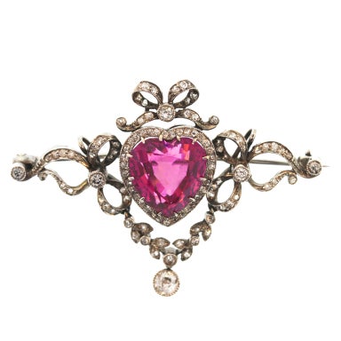 Victorian Pink Tourmaline and Diamond Brooch